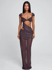 Eulalie Maxi Dress Brown Polka Dot