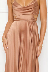 Solara Satin Maxi Dress Brown