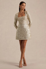 Invite | Gold Sequin Square-Neck Mini Dress