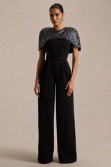 Eloriana | Black Hand-Embellished High-Neck Jumpsuit