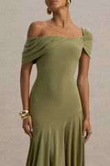 Castor | Olive Asymmetric Midi Dress