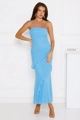 Luxe Minimalist Mesh Maxi Dress Blue