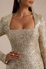 Invite | Gold Sequin Square-Neck Mini Dress