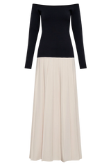 Presley Contrast Knit Off Shoulder Maxi Dress - Navy And Cream