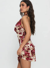 Salome Halter Cowl Neck Mini Dress Red Multi