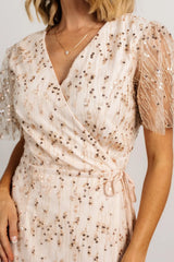Liza Sequin Wrap Maxi Dress | Rose Gold