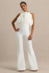 Riga | White Ruffled Asymmetric Jumpsuit