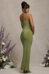 Avril | Olive Square Neck Maternity Maxi Dress with Split