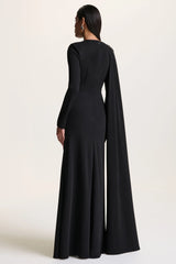 Reese | Black High-Neck Maxi Dress With Embellished Detail and Sash
