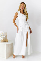 Blooming Whimsy One Shoulder Maxi Dress White