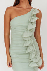 Haven One-Shoulder Ruffle Accent Maxi Dress Sage