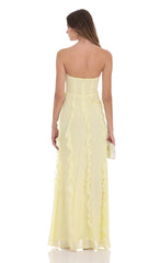 Chiffon Rossette Ruffle Maxi Dress in Yellow