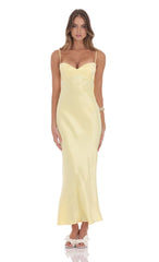 Satin Back Tie Maxi Dress in Yellow