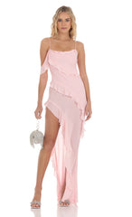 Chiffon Ruffle Maxi Dress in Pink