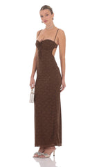 Lace Open Back Maxi Dress in Brown