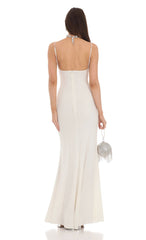 Cowl Neck Mermaid Maxi Dress in White