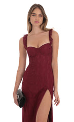 Lace Ruffle Sleeve Maxi Dress in Wine