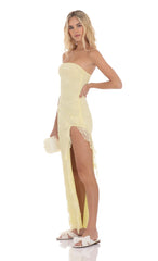 Lace Ruffle Slit Maxi Dress in Yellow