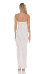 Mesh Ruffle Strapless Maxi Dress in White