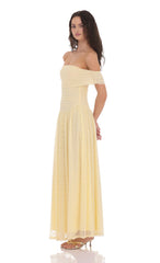 Lace Off Shoulder Maxi Dress in Yellow