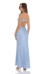Open Back Satin Maxi Dress in Light Blue